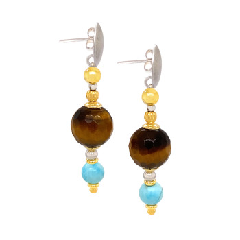 Gold plated earring with Tigereye and Turqoise stone 
