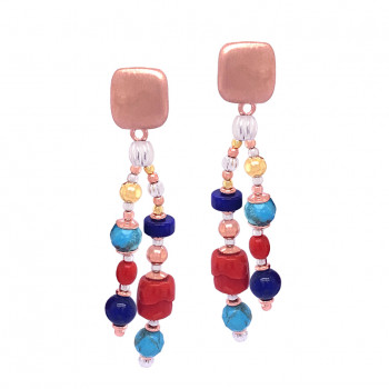 Lapis and Halolite with Coral Earring
