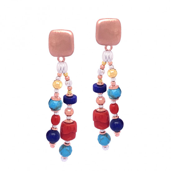 Lapis and Halolite with Coral Earring Lapis and Halolite with Coral Earring