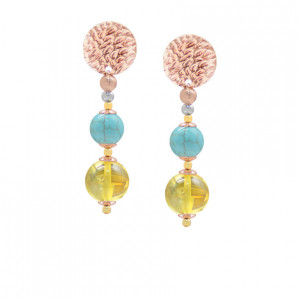 gold and rose gold plated earrings with turquoise and amber