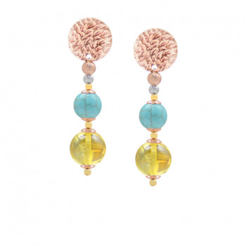 gold and rose gold plated earrings with turquoise and amber