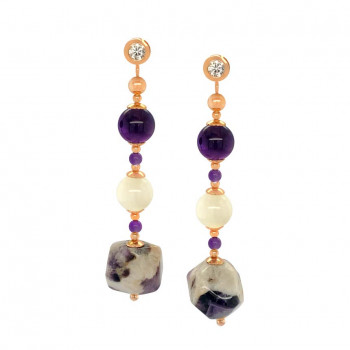 gold plated Amethyst earrings with moonstone and random amethyst 