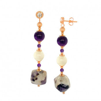 gold plated Amethyst earrings with moonstone and random amethyst 