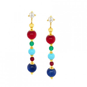 Ruby agate Earring with Green Agate, Turqoise and Kyanite 