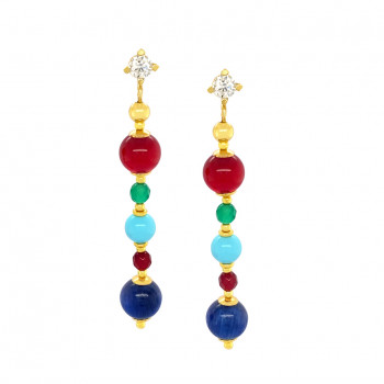 Ruby agate Earring with Green Agate, Turqoise and Kyanite 