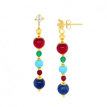 Ruby agate Earring with Green Agate, Turqoise and Kyanite 