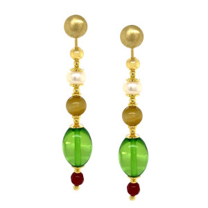 gold plated green Amber with pearl , gold tiger-eye and Rubi agate