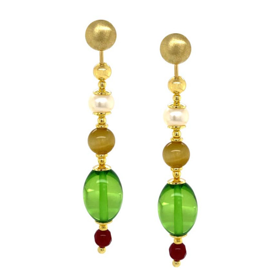 gold plated green Amber with pearl , gold tiger-eye and Rubi agate gold plated green Amber with pearl , gold tiger-eye and Rubi agate