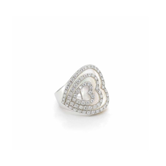 LARGE MOTHER OF PEARL RING WITH HEART-SHAPED SIDE ZIRCON