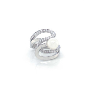 SILVER RING WITH PEARL AND ZIRCON