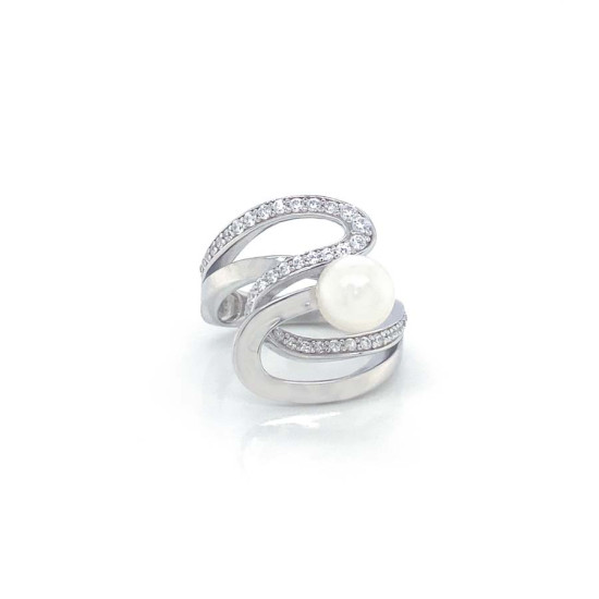 SILVER RING WITH PEARL AND ZIRCON