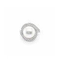 SILVER RING WITH DOUBLE ROWS OF ZIRCON AND A PEARL 