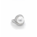 SILVER RING WITH DOUBLE ROWS OF ZIRCON AND A PEARL 