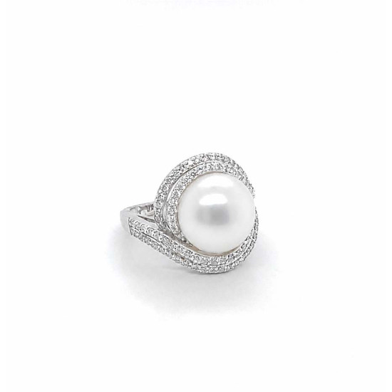 SILVER RING WITH DOUBLE ROWS OF ZIRCON AND A PEARL 