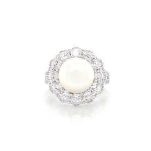 SILVER RING WITH PEARL AND ZIRCON