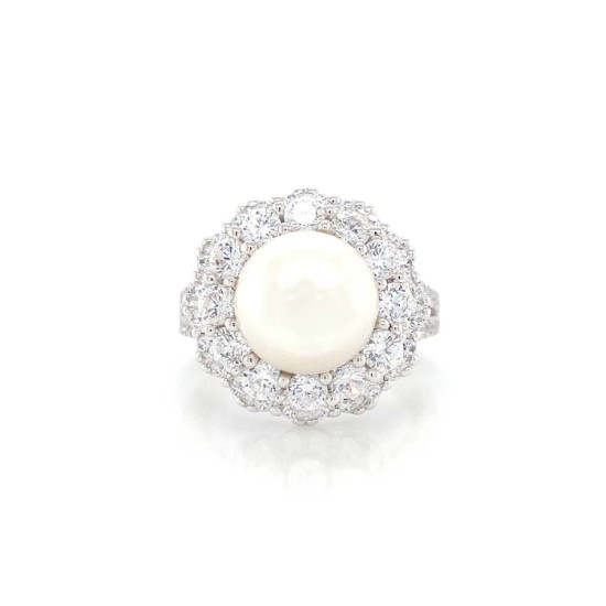 SILVER RING WITH PEARL AND ZIRCON SILVER RING WITH PEARL AND ZIRCON