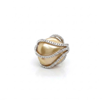 SILVER RING WITH MOTHER OF PEARL AND ZIRCON