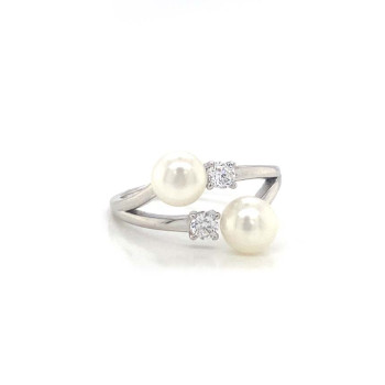 SILVER RING WITH 2 PEARLS AND ZIRCON