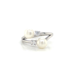 SILVER RING WITH 2 PEARLS AND ZIRCON