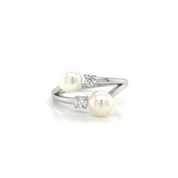 SILVER RING WITH 2 PEARLS AND ZIRCON