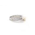 SILVER RING WITH 2 PEARLS AND ZIRCON
