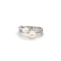 SILVER RING WITH 2 PEARLS AND ZIRCON