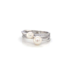 SILVER RING WITH 2 PEARLS AND ZIRCON