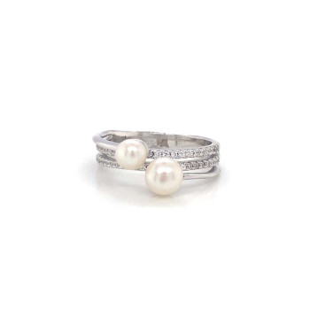 SILVER RING WITH 2 PEARLS AND ZIRCON