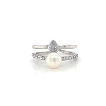 SILVER RING WITH PEARL AND ZIRCON