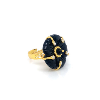 18K GOLD PLATED ONYX RING 