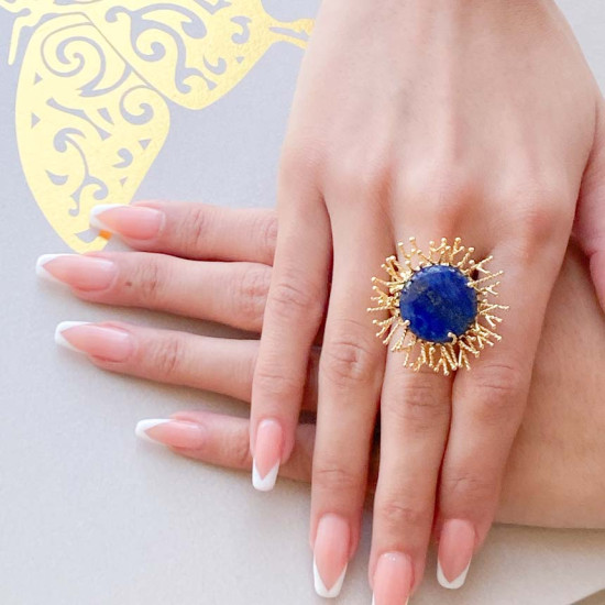 GOLD PLATED LAPIS RING