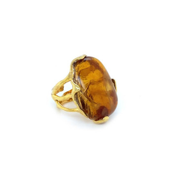 18k GOLD PLATED AMBER RING
