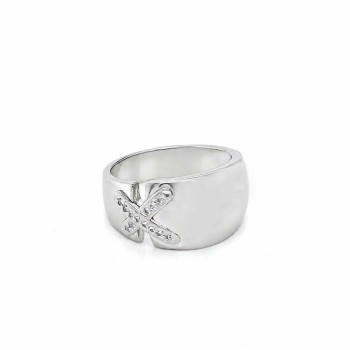 18K GOLD-PLATED SILVER RING, WIDE SILVER BAND WITH ZIRCON