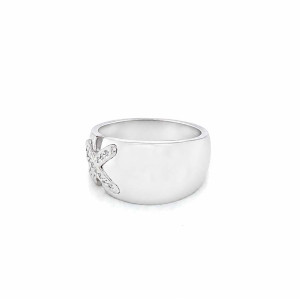 18K GOLD-PLATED SILVER RING, WIDE SILVER BAND WITH ZIRCON