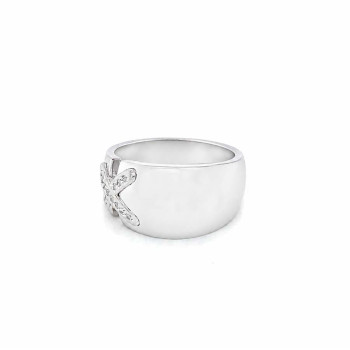18K GOLD-PLATED SILVER RING, WIDE SILVER BAND WITH ZIRCON