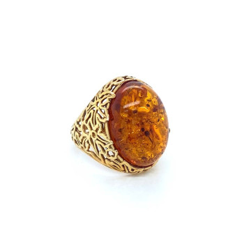 18k GOLD PLATED AMBER RING