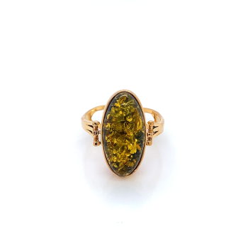 18k GOLD PLATED AMBER RING ( two faces ) 