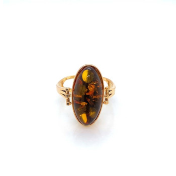 18k GOLD PLATED AMBER RING ( two faces ) 