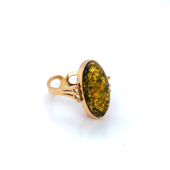 18k GOLD PLATED AMBER RING ( two faces ) 