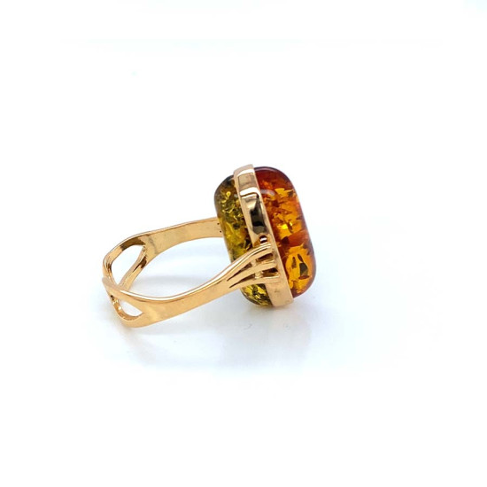 18k GOLD PLATED AMBER RING ( two faces ) 