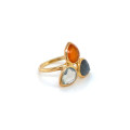18K GOLD PLATED TEAR SHAPED AGATE, LABRADORITE AND TOPAZ RING 18K GOLD PLATED TEAR SHAPED AGATE, LABRADORITE AND TOPAZ RING