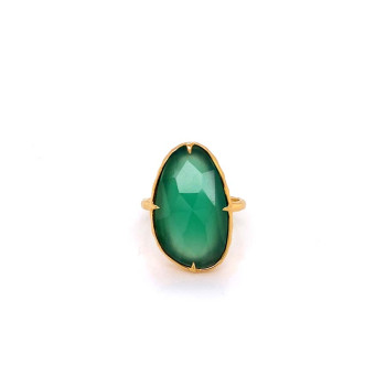 18K GOLD PLATED GREEN AGATE RING 