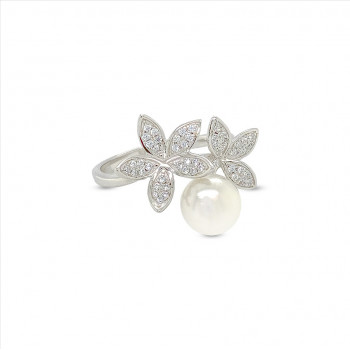 SILVER RING WITH PEARL AND ZIRCON