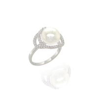 SILVER RING WITH PEARL AND ZIRCON