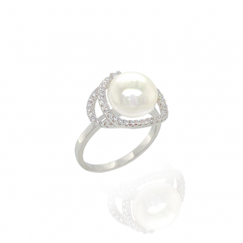 SILVER RING WITH PEARL AND ZIRCON