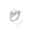 silver ring with pearl and zircon 
