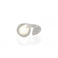 silver ring with pearl and zircon 