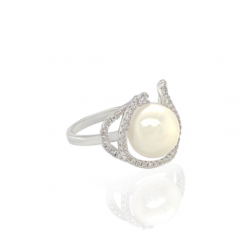 SILVER RING WITH PEARL AND ZIRCON