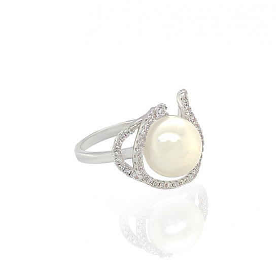 SILVER RING WITH PEARL AND ZIRCON