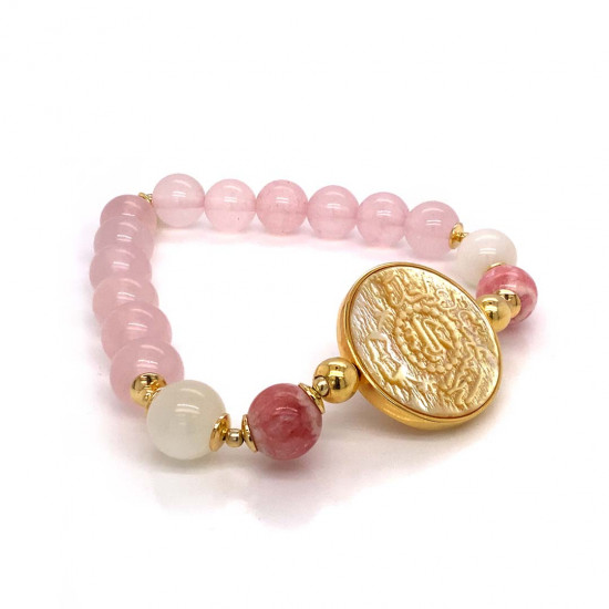 Saudi pound Silver Bracelet with pink quartz,MoonStone and rhodochrosite 